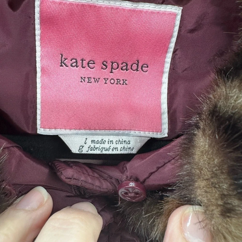 KATE SPADE L CHEVRON Leopard print Faux Fur removable collar QUILTED jacket